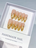 C413 - Long Nude Gold Oval Glitter Gold Stud Metallic Accent