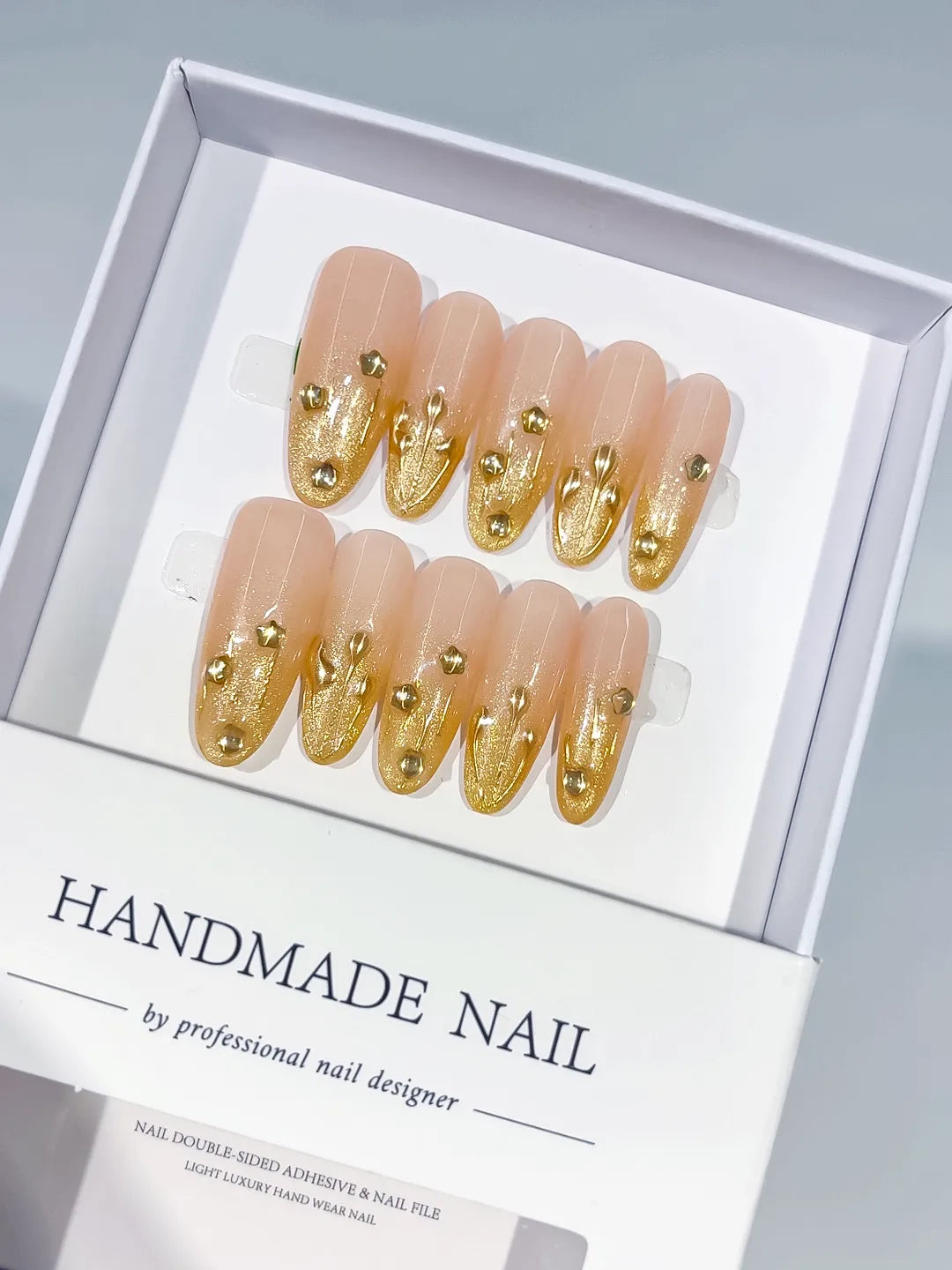 C413 - Long Nude Gold Oval Glitter Gold Stud Metallic Accent