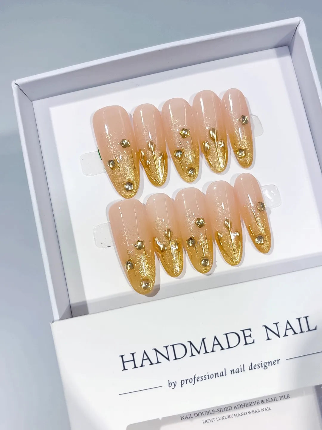C413 - Long Nude Gold Oval Glitter Gold Stud Metallic Accent