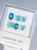 C415 - Short Blue White Oval Glitter 3D Frame Rhinestone