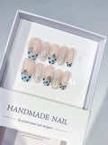 C416 - Medium Nude Blue Oval French tip Animal Print Glitter