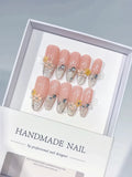 C420 - Long Nude Silver Oval Glitter Flower Rhinestone