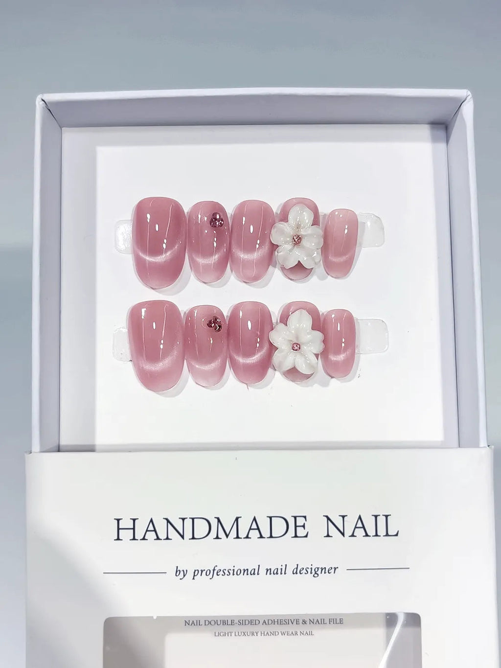 C424 - Medium Pink Oval Metallic Flower VibeNailsLab