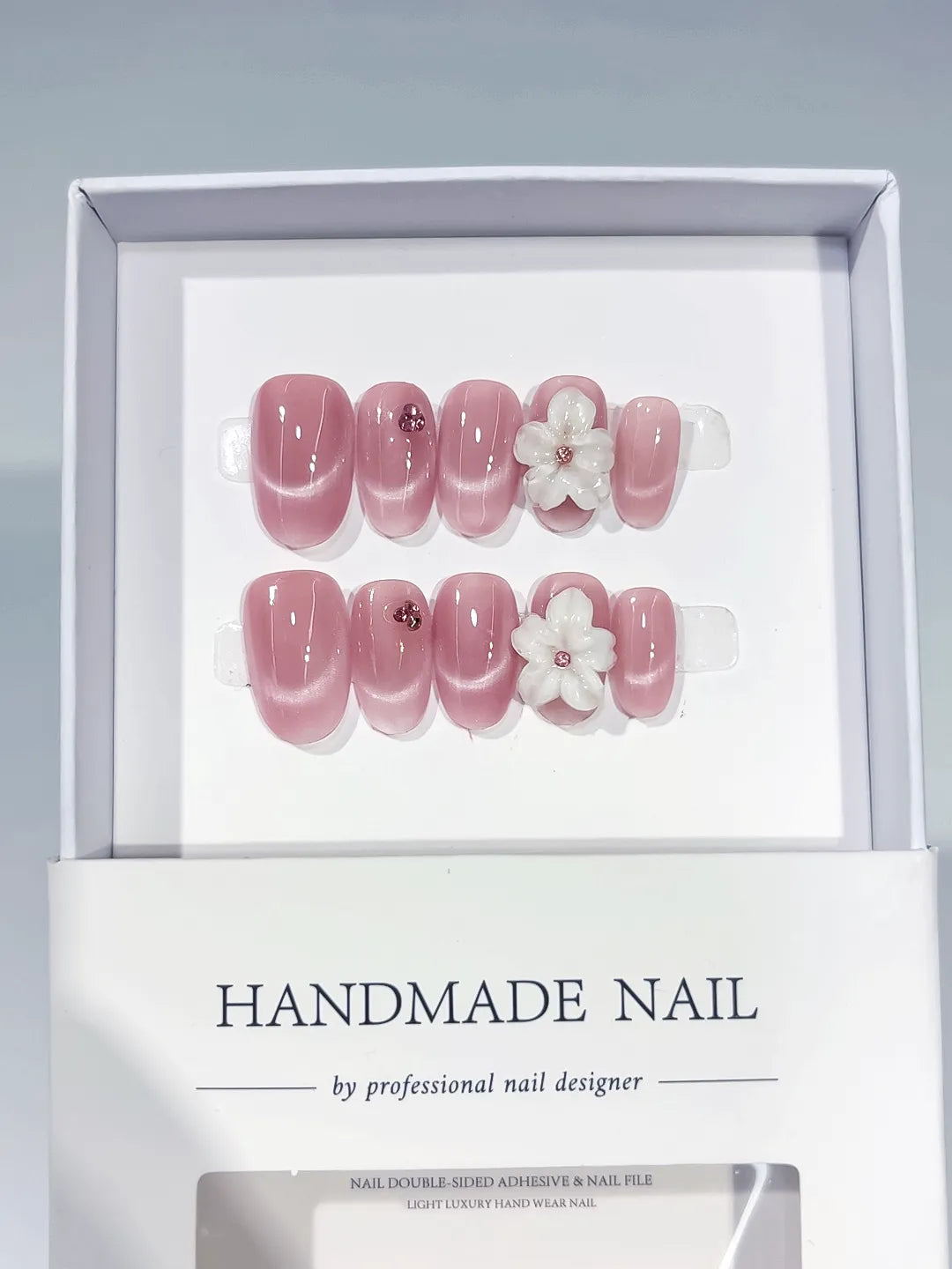 C424 - Medium Pink Oval Metallic Flower VibeNailsLab