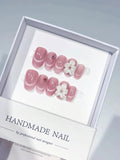 C424 - Medium Pink Oval Metallic Flower VibeNailsLab