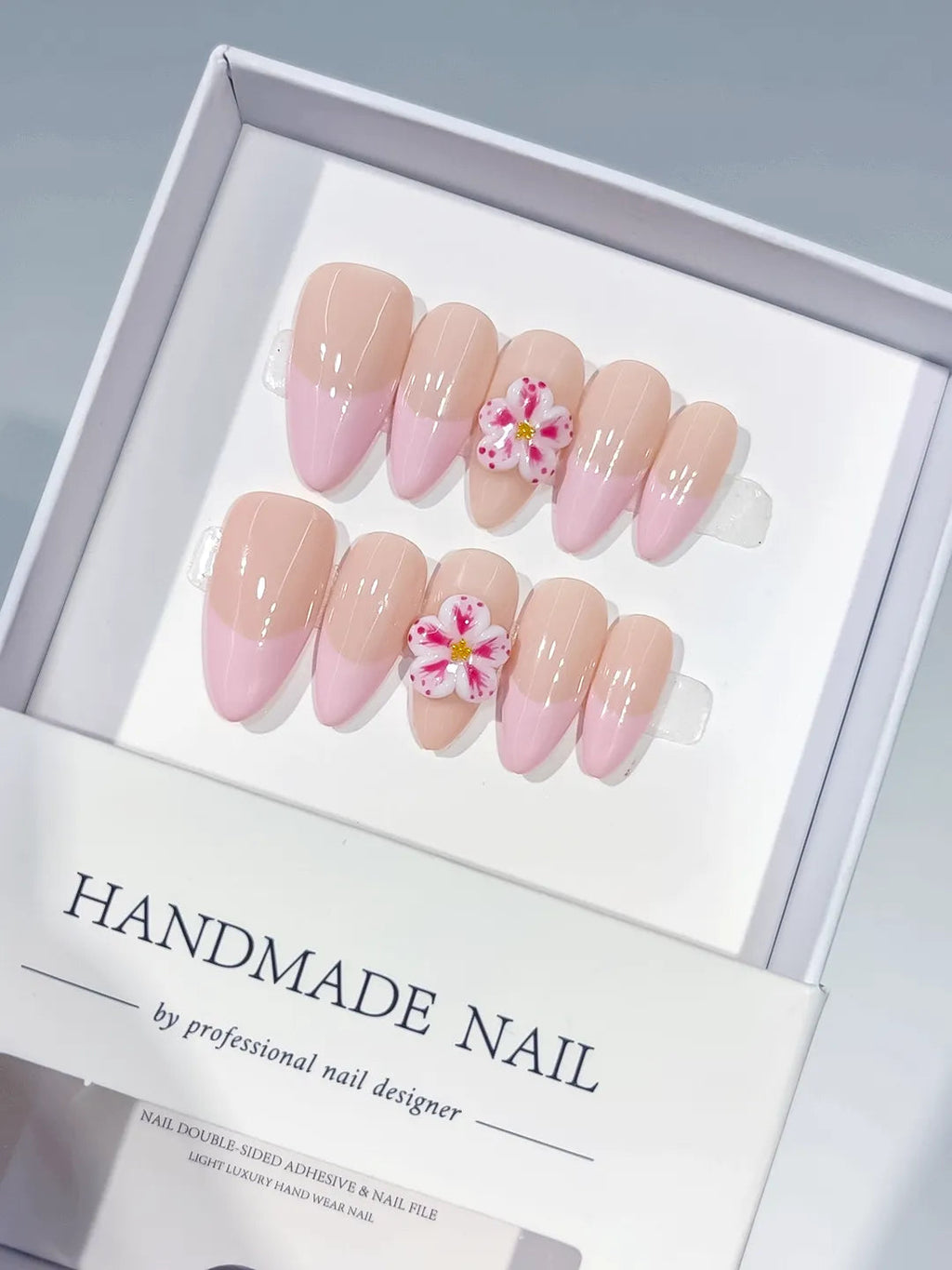 C434 - Medium Nude Pink Almond Ombre Flower VibeNailsLab