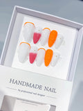 C435 - Medium White Orange Almond Abstract VibeNailsLab