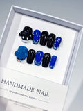 C438 - Medium Black Blue Square Solid color Bear Glitter VibeNailsLab