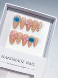 D250 - Medium Nude Blue Almond Abstract Flower Heart