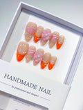 D261 - Medium Nude Orange Almond French tip Flower Pearl