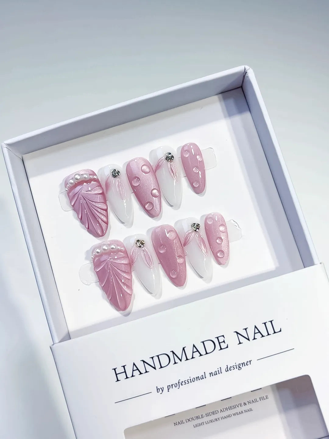 D269 - Medium Pink White Almond Holographic Embossed Pearl