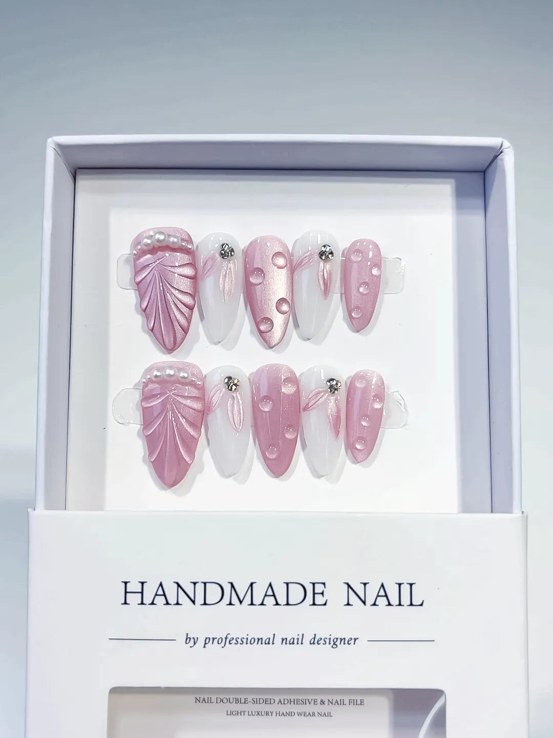 D269 - Medium Pink White Almond Holographic Embossed Pearl