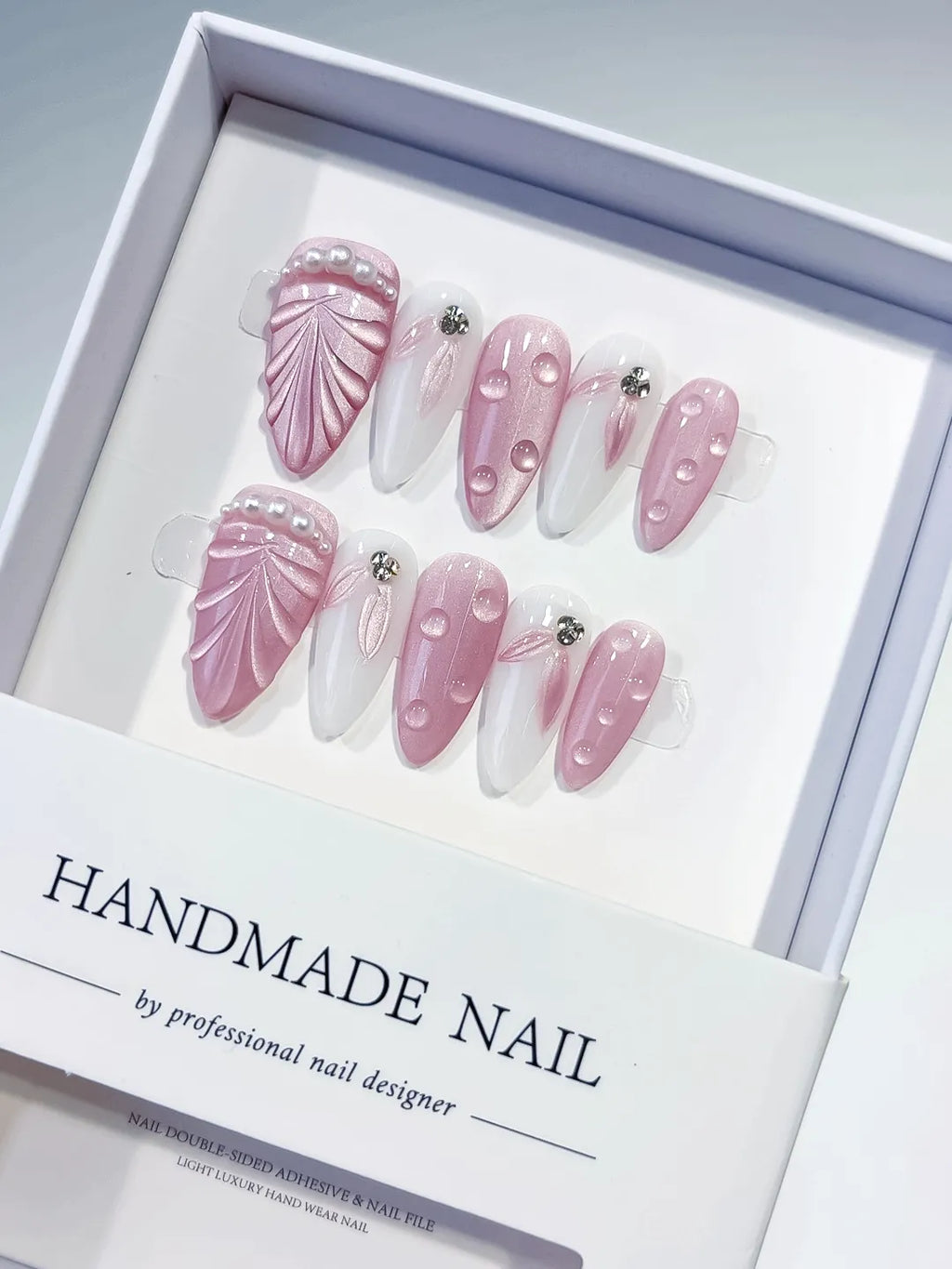 D269 - Medium Pink White Almond Holographic Embossed Pearl