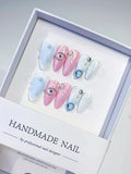 D287 - Medium Pink White Almond Holographic Rhinestone Embossed