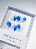 D293 - Medium Blue White Almond Glitter Pearl Embossed
