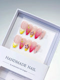 D300 - Medium Nude Yellow Almond French tip Flower Star