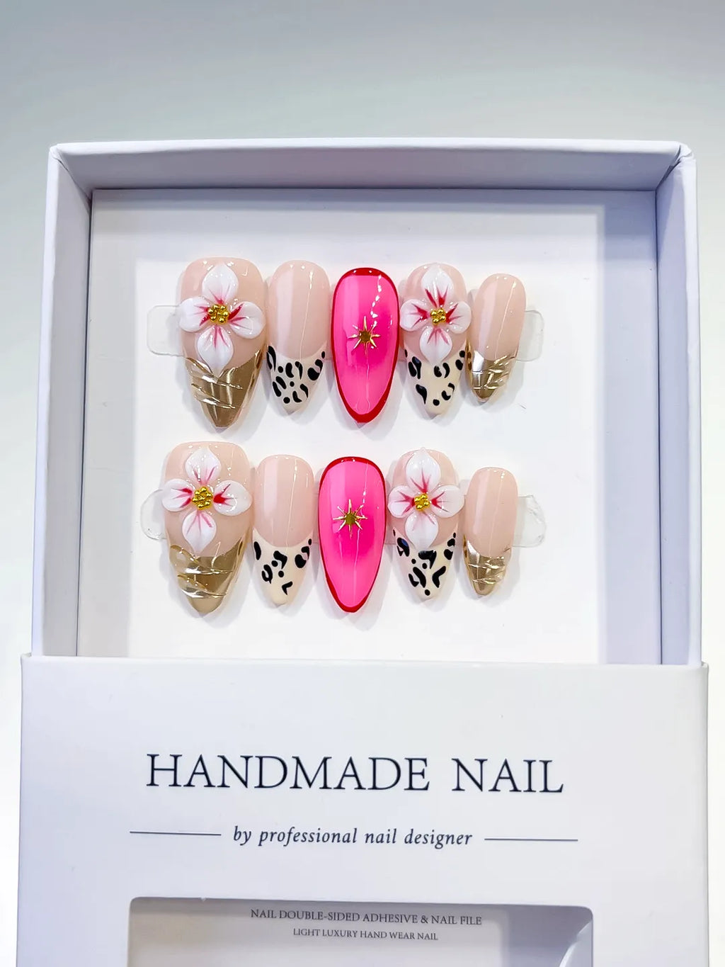 D312 - Medium Nude Pink Almond Abstract Flower Animal Print