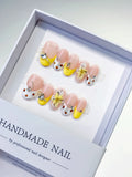D314 - Short Nude Yellow Oval French tip Flower Rhinestone