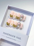 D316 - Long Nude Gold Square Glitter Bow Flower