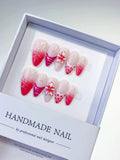D322 - Medium Pink White Almond Ombre Flower Dot Pattern VibeNailsLab