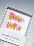 D341 - Medium Pink Yellow Almond Ombre Flower VibeNailsLab