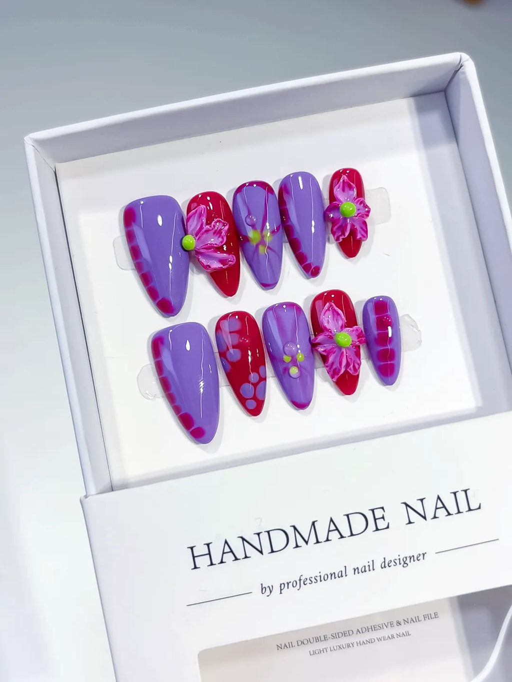 D344 - Medium Purple Pink Almond Abstract Flower VibeNailsLab