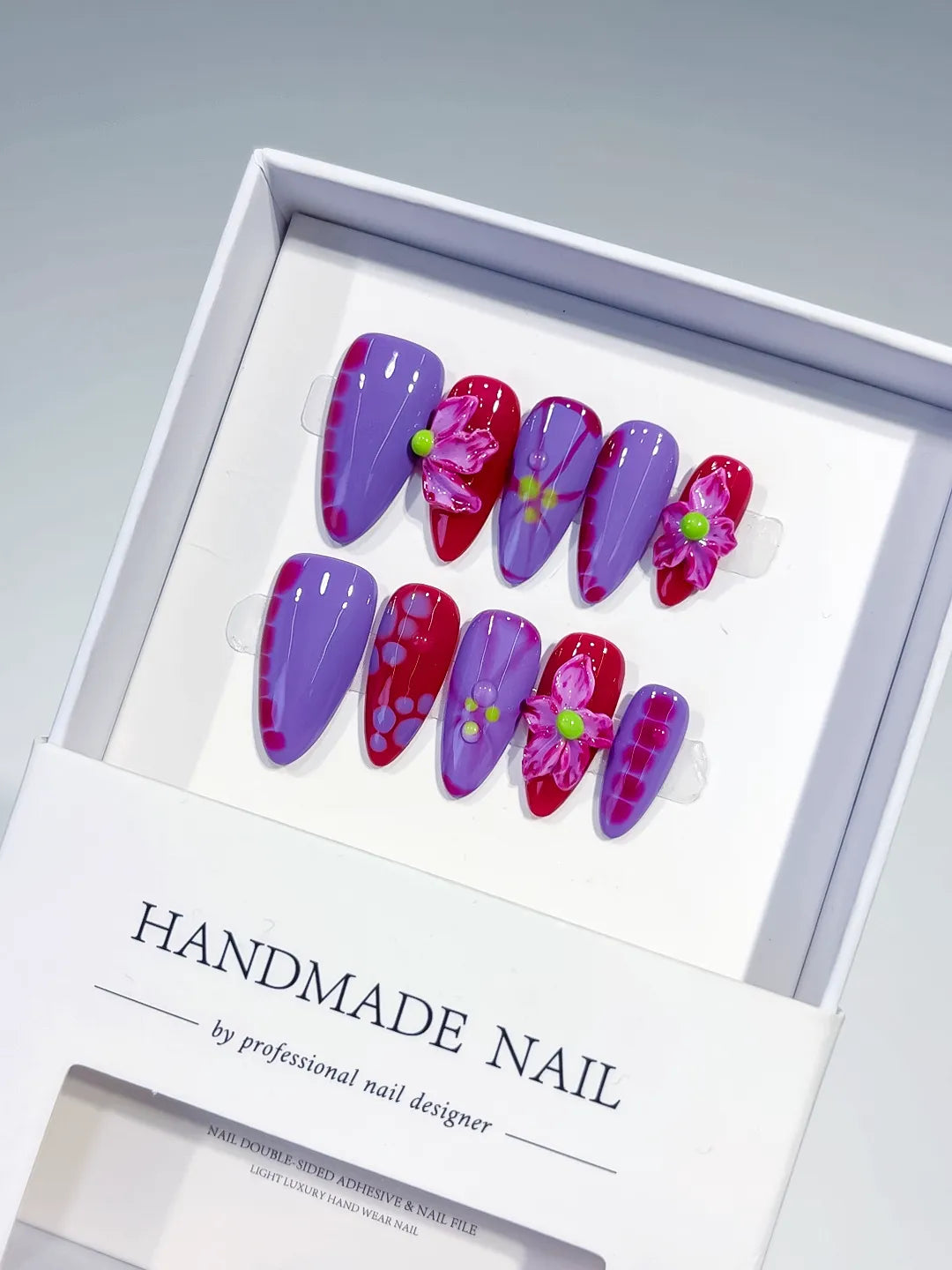 D344 - Medium Purple Pink Almond Abstract Flower VibeNailsLab
