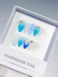 D347 - Medium White Blue Almond Ombre Starfish Pearl