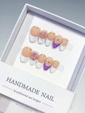 D362 - Short Nude White Almond French tip Flower