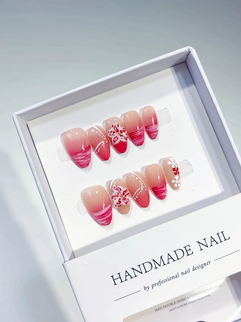 D364 - Short Nude Pink Almond French tip Flower