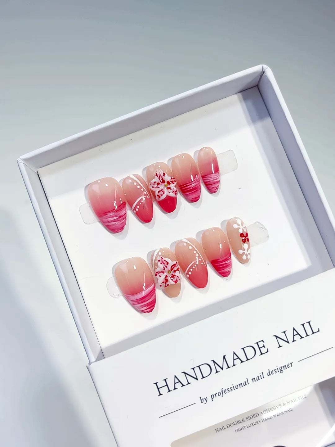 D364 - Short Nude Pink Almond French tip Flower