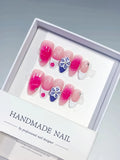 D372 - Medium Pink Nude Almond Ombre Flower Rhinestone VibeNailsLab