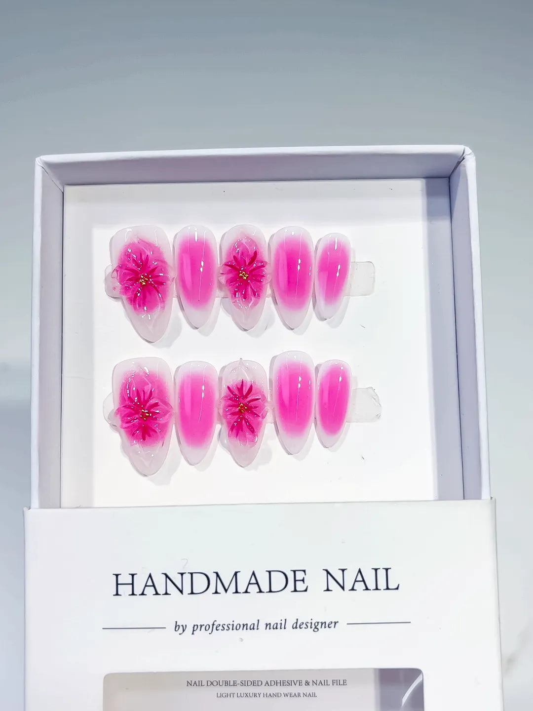 D374 - Medium Pink White Almond Ombre Flower