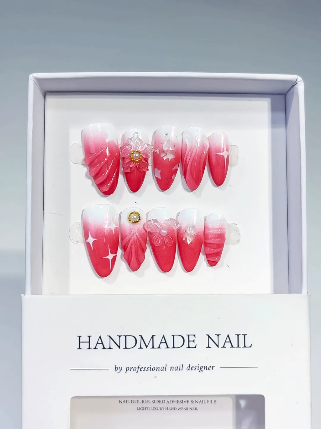 D376 - Medium Red White Almond Ombre Flower Bow