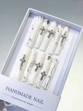 L109 - Long White Square Abstract Rhinestone Swirl