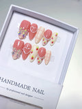 C441 - Medium Pink White Almond French tip Heart Bow VibeNailsLab