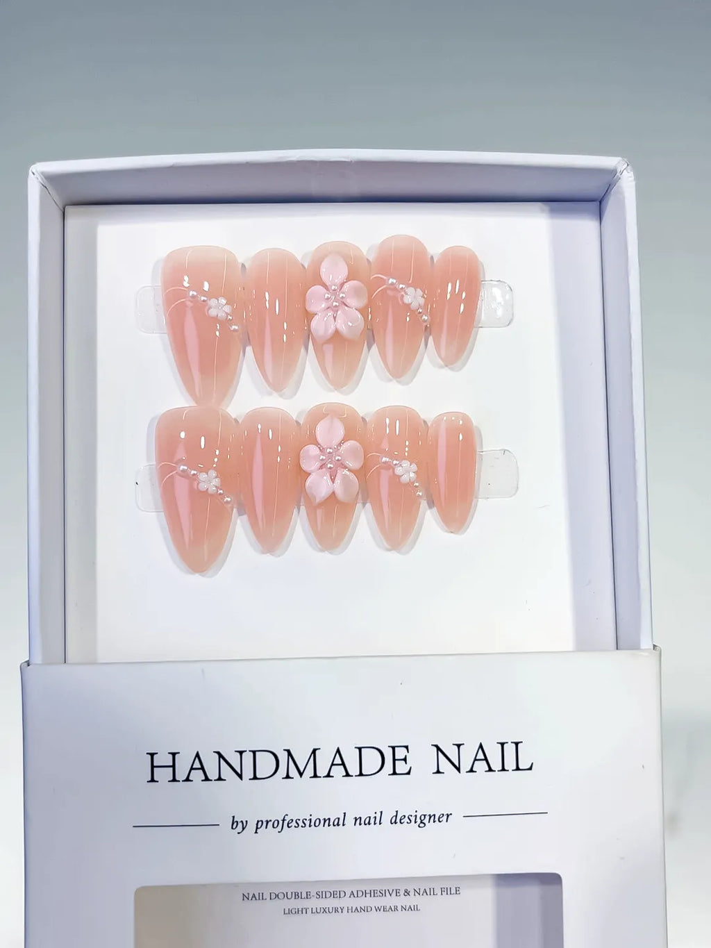 C443 - Medium Nude Pink Almond Solid color Flower Pearl Line