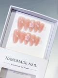 C443 - Medium Nude Pink Almond Solid color Flower Pearl Line