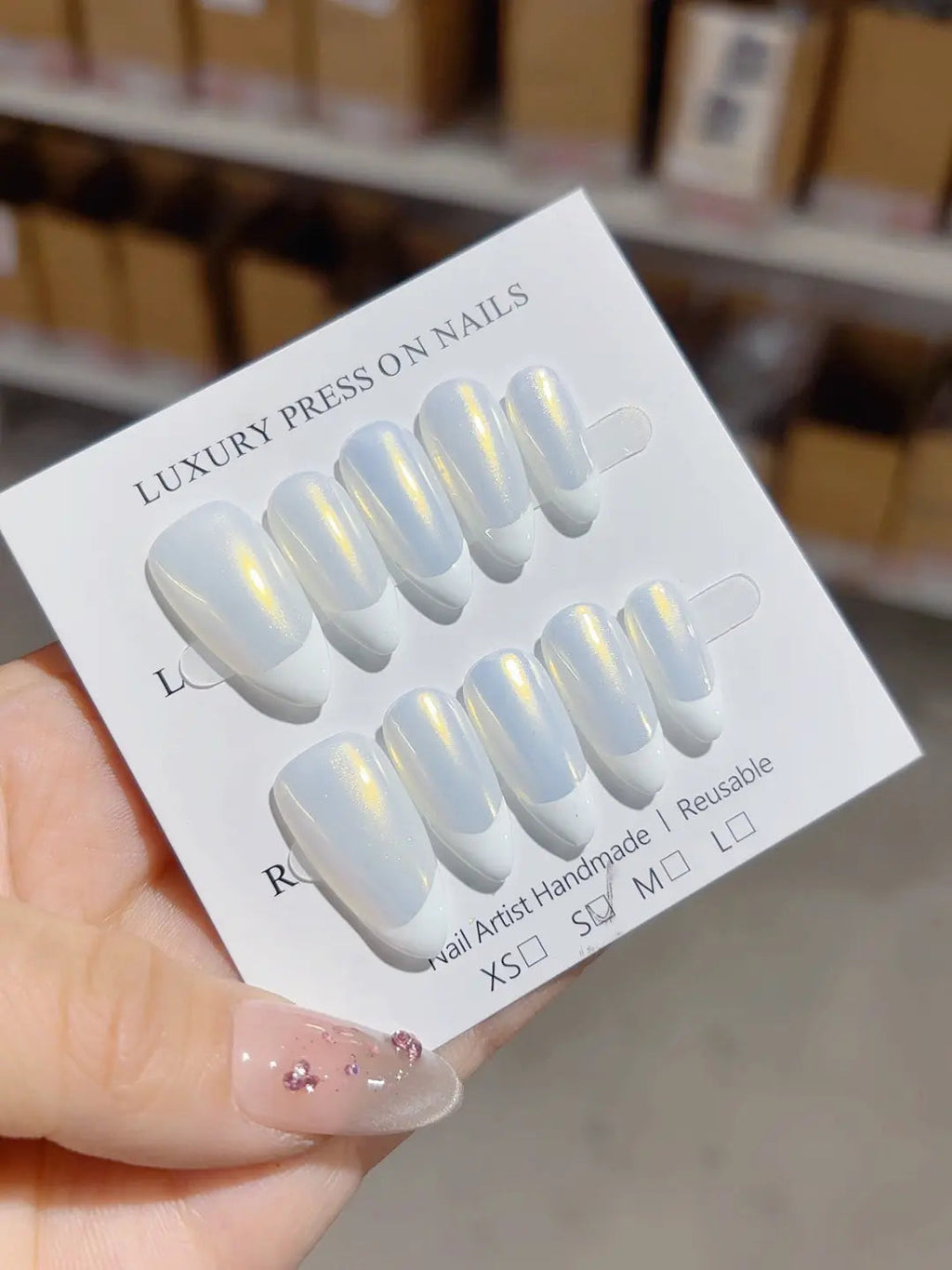 A062 - Medium White Yellow Almond French tip Shine VibeNailsLab
